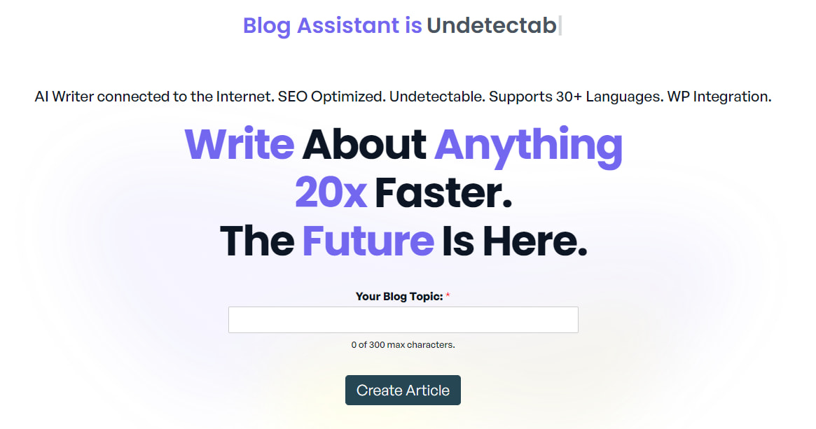 BlogAssistant Undetectable AI Tools Landing Page